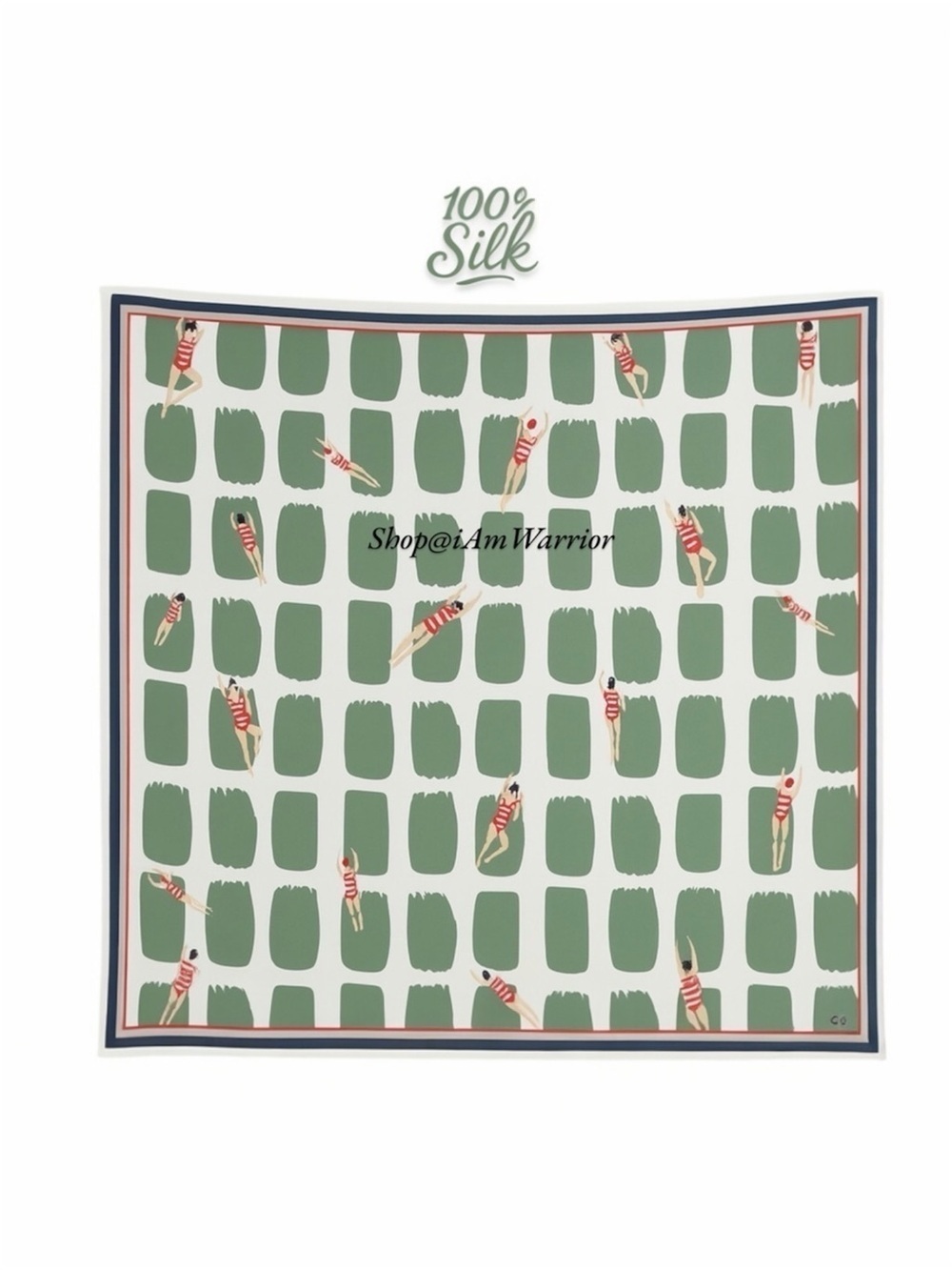 Rare Vintage Italian Silk Scarf – Swimmers Print (27” Square) *shop@iamwarrior